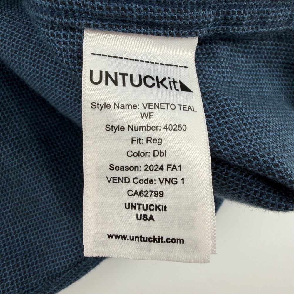 UNTUCKit Button Down Mens Large Veneto Teal Wrinkle Free Regular Fit 40250 - Picture 7 of 8